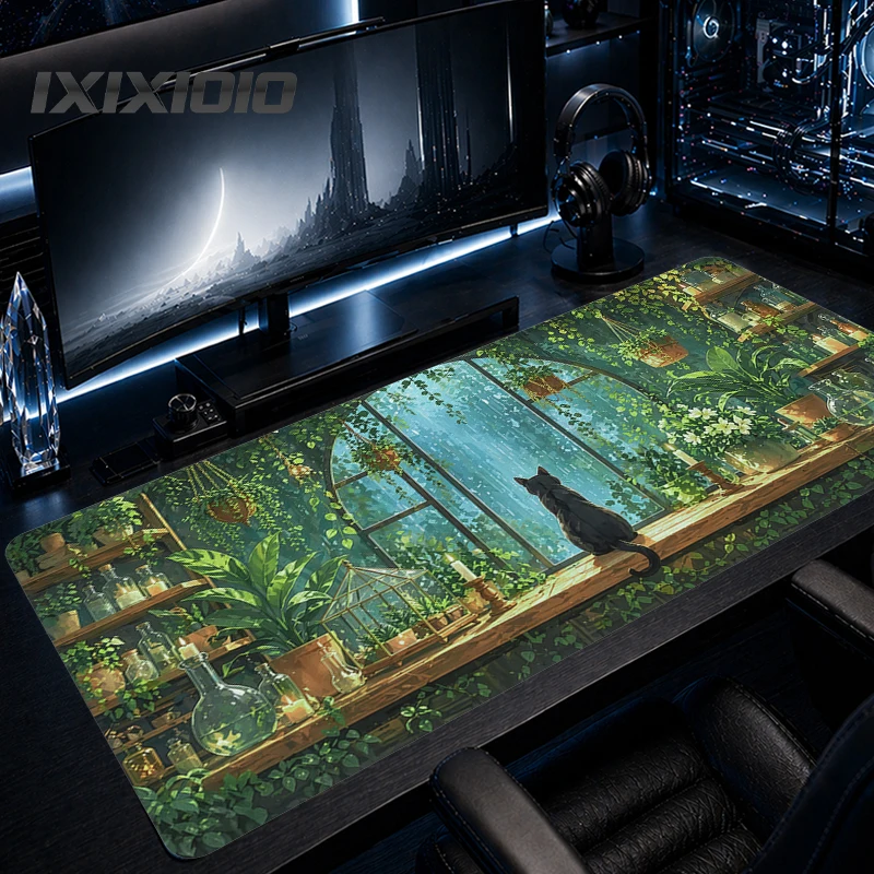 Mouse Pad Black Cat Green Plants Gaming printon demand Computer Home New Mousepad XXL Soft Mice Pad Desktop Mouse Pad