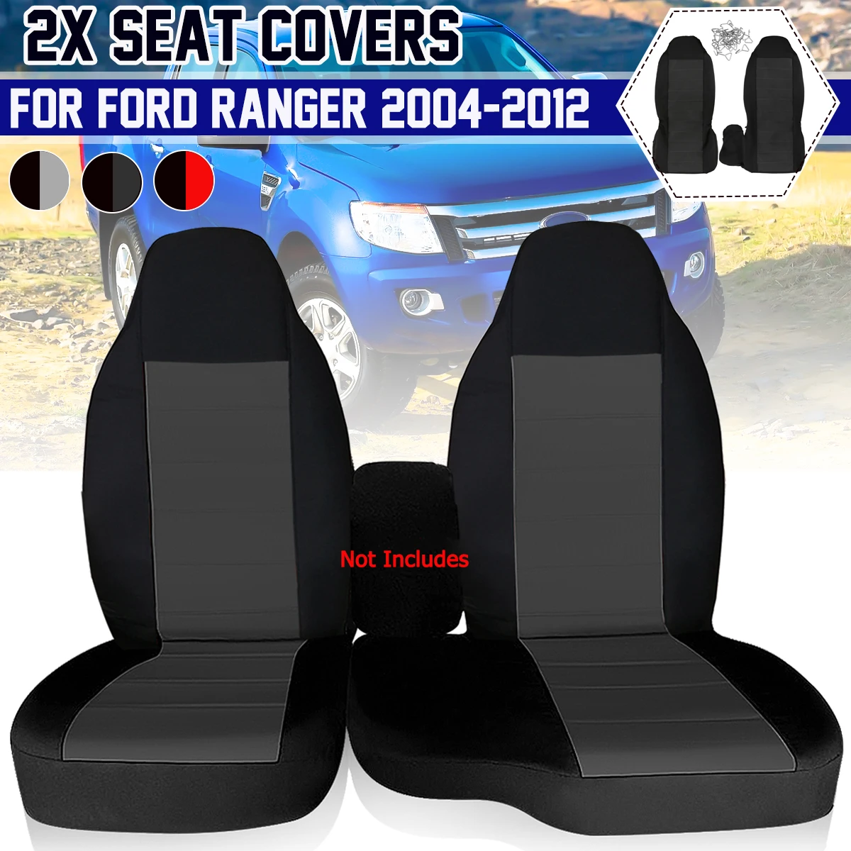 2PCS For Ford Ranger 60/40 High Back Seat Cover Front Car Seat Cover Cushion No Armrest Cover 2004-2012