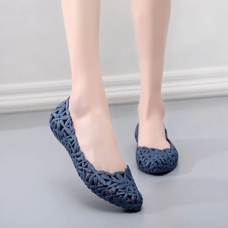 Women Summer Hollow Out Jelly Sandals Breath Flats Ladies Flower Cover Heels Ladies Casual Shoes Soft Comfort Footwear