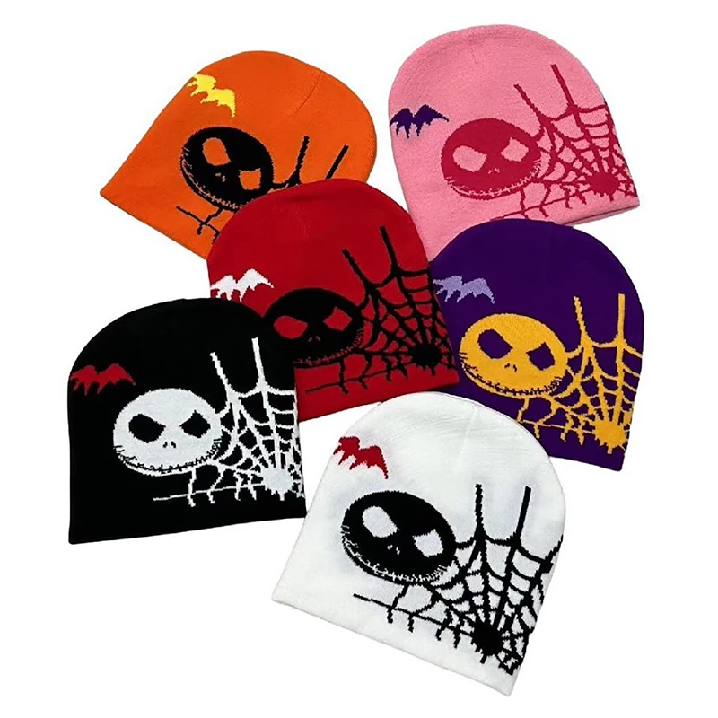 

Halloween Knitted Hats Pirate Skull Jacquard Knitted Hat Men Women Pumpkin Ghost Face Spider Web Woolen Warm Beanies