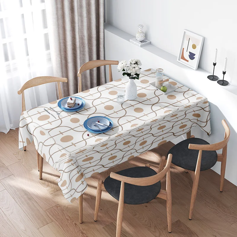 Decorative Tablecloth with Modern Design for Dining Room or Kitchen Neutral Color Geometric Pattern Made of Soft Polyester Fabri