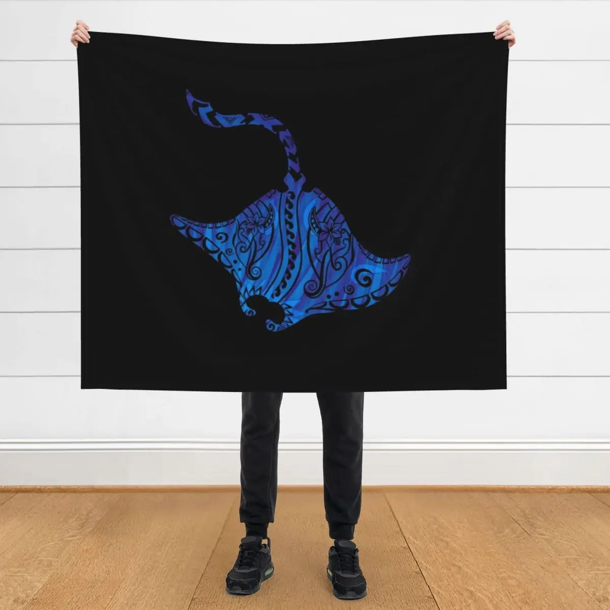 

Vintage Blue Hawaiian Watercolor Tribal Ray Throw Blanket Kid'S Thin Warm Blankets