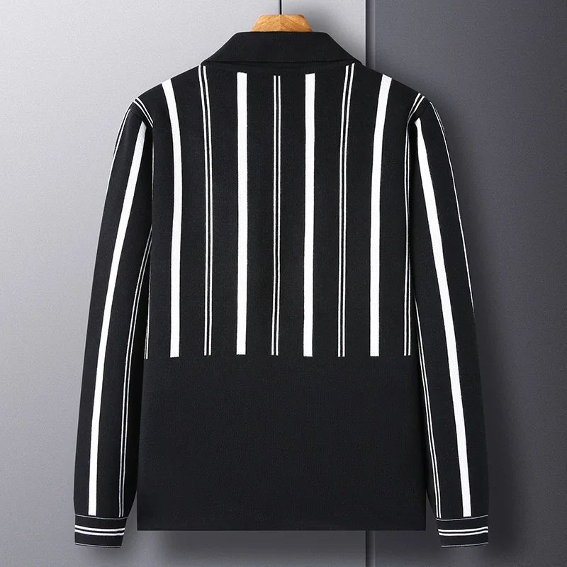 

Original Quality Men's Lapel Striped Knitted Cardigan Sweater Autumn Winter New Korean Loose Pocket Jacket Casual Men's clothing