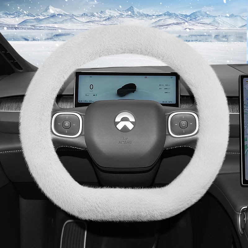 مناسبة لغطاء عجلة القيادة الطويل القطيفة Nio، غطاء حماية دافئ غير قابل للانزلاق للخريف والشتاء، مناسب للموديلات مثل Es8، Et5، Es6، Ec6، Et9، Et7، Ec7، Ep9، Et5T، إلخ، أبيض
