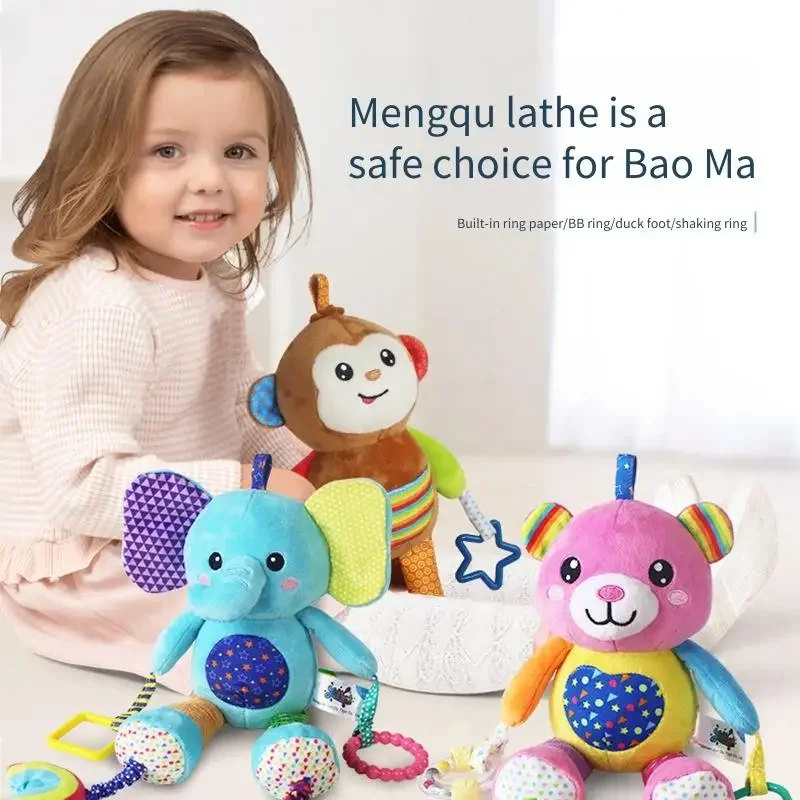 Urocza pluszowa grzechotka dla niemowląt - dzwonek do łóżeczka i zawieszka do wózka, edukacyjna zabawka do trzymania w dłoni, wspomagająca rozwój mózgu dziecka.