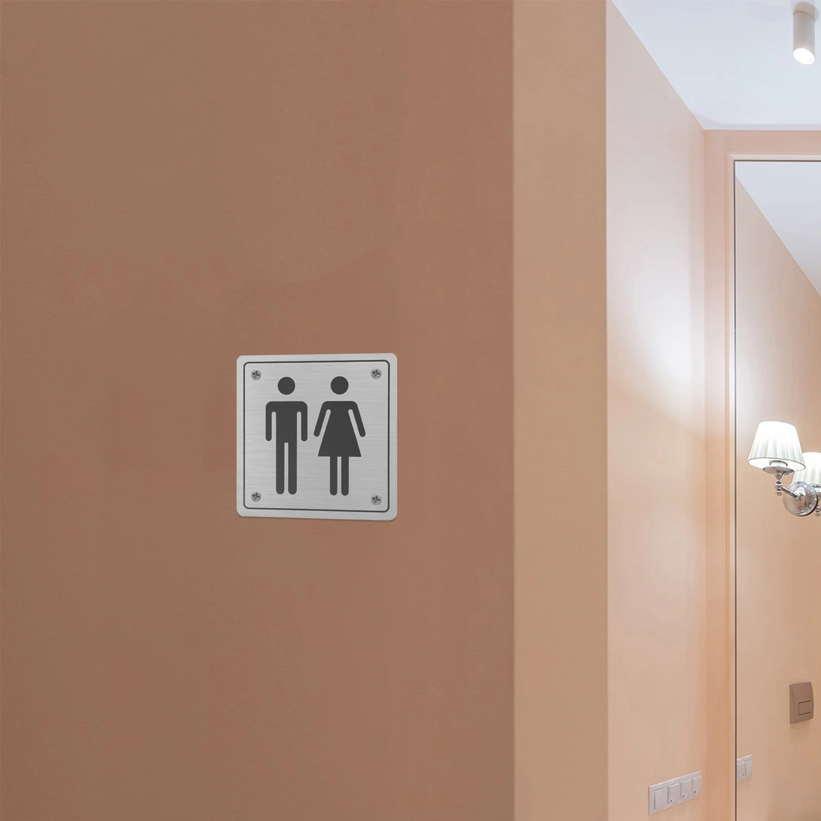 Znak toaletowy ze stali nierdzewnej, szczotkowany metal, wytrzymały, unisex, znak na drzwi do toalet biznesowych, znak toalet dla wszystkich płci.