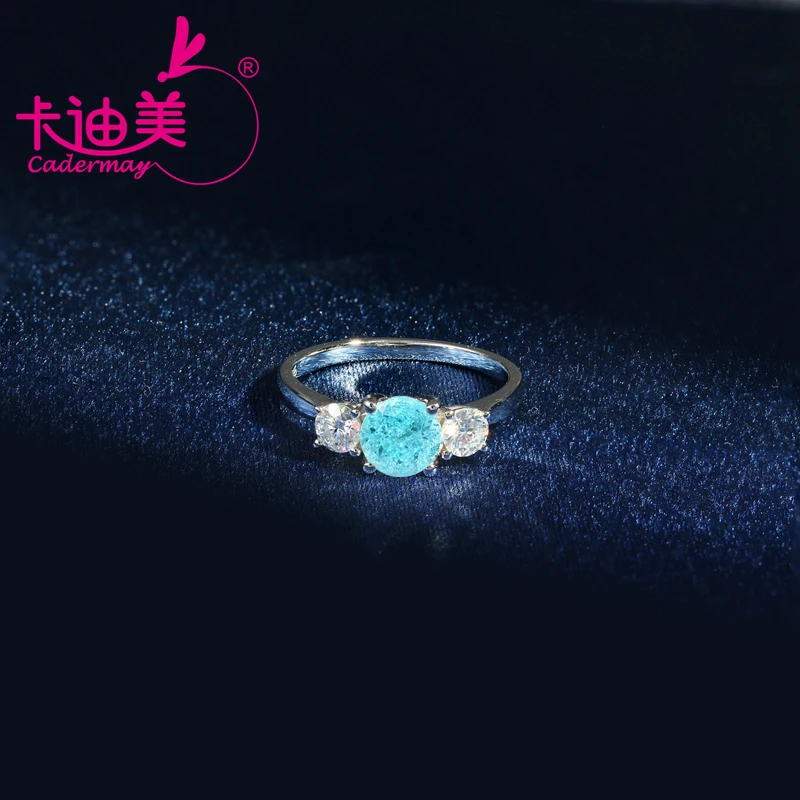 D Moissanite Paraiba Color Lab Grown Yttrium Aluminum Garnet Gemstone With Inclusions YAG S925 Silver Rings For Women Jewelry