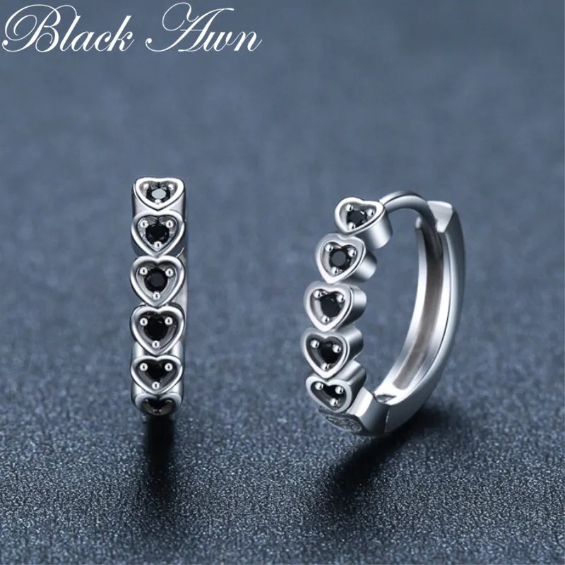 Black Awn Heart Hoop Earrings for Women Classic Silver Color Trendy Spinel Engagement Fashion Jewelry I264
