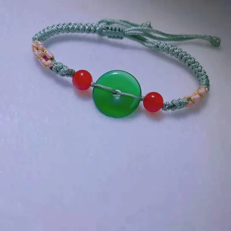 Pulsera retro tejida a mano con hebilla de seguridad de calcedonia natural para hombres y mujeres