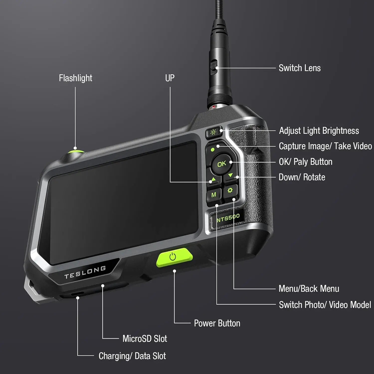 Teslong NTS500 5.0 Inch IPS Screen 8mm Triple Lens Borescope Inspection Camera  1080p HD Industrial endoscope