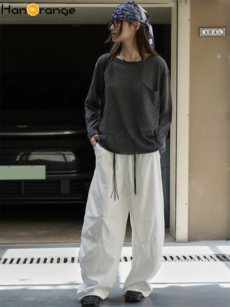 HanOrange 2025 début automne paresseux relaxant col rond tricoté pull femmes Silhouette décontracté haut en tricot gris/violet