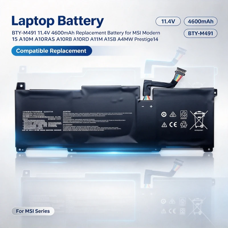 BTY-M491 Laptop Battery for MSI Modern 15 A10M-014  A10RAS-258 A10RB-041TW A10RD A11M A11SB-059 A4MW Prestige14 11.4V 4600mAh