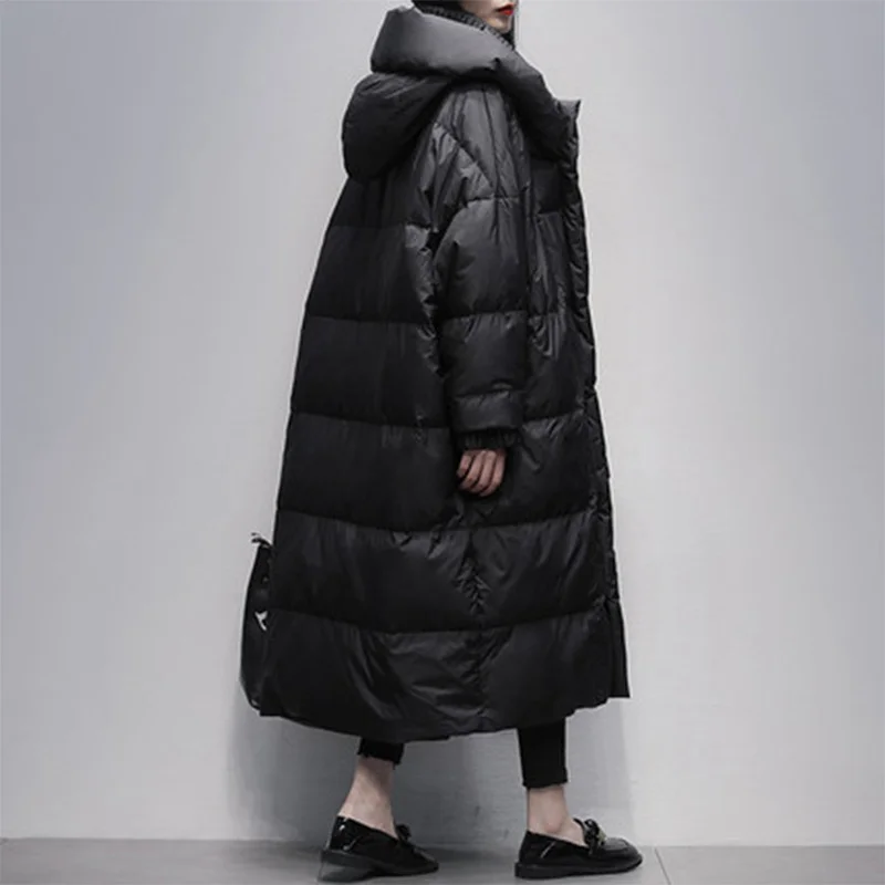 Winter 90% White Duck Down Jacket Women Plus Velvet Coats Thickened Loose Large Size Glossy Disposable Windproof Clothing