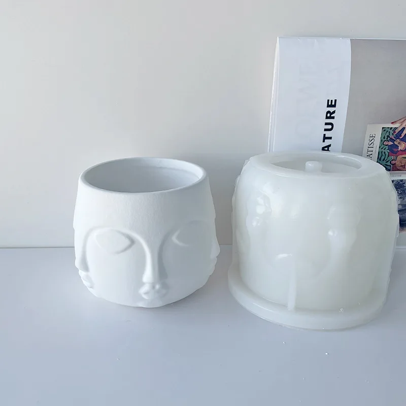 Multi-faceted Human Face Plaster Flower Pot Silicone Mold Abstract Style Flowerpot Mixed Clay Vase Gypsum Mould