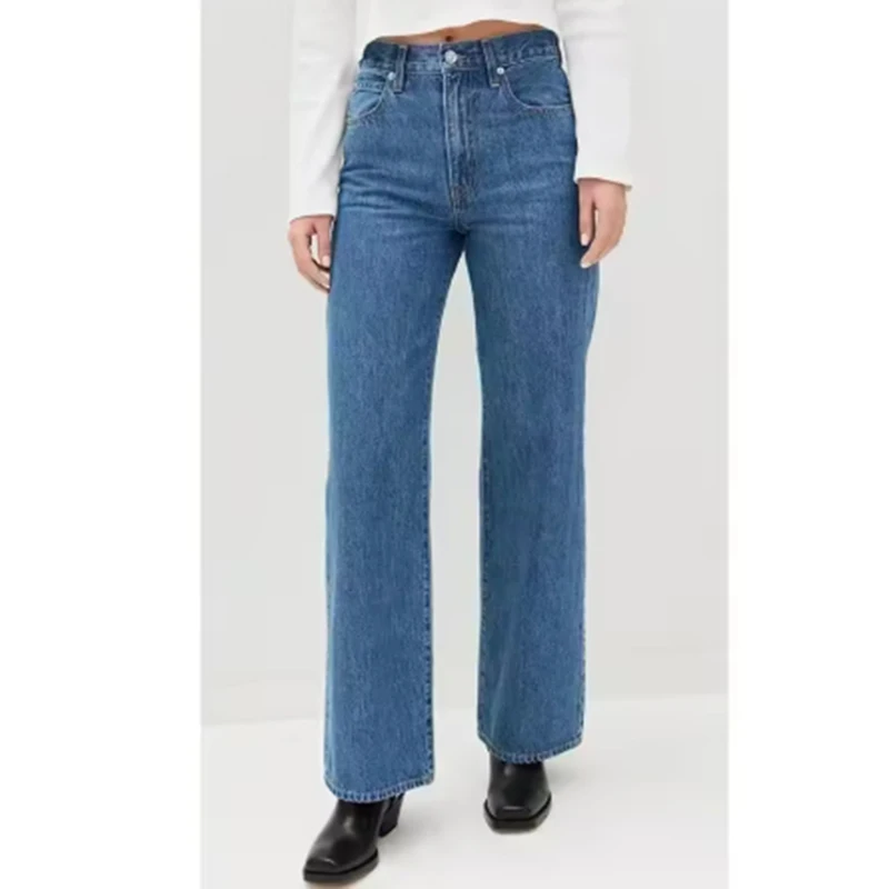 

Female High Waist Casual Daily Jeans Lady Korean Slim Fit Bell Bottom Pants Women Classic Fashion Loose Denim Trousers