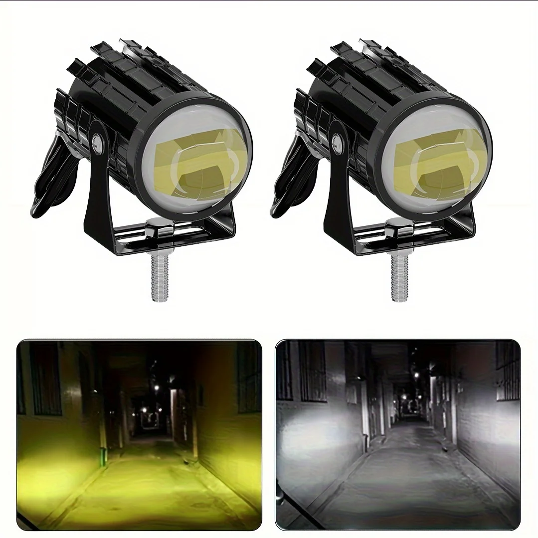 2 Pack Dual Color Motorcycle LED Lamps Hi Low Beam 3 Light Modes Wide Voltage Driving Lights for Motorbike ATV Truck Car