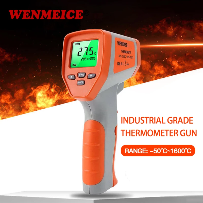 WENMEICE Handheld Non Contact Smart Industrial Infrared Thermometer -50~1600℃ VA Temperature Gun High Temperature Meter Gun