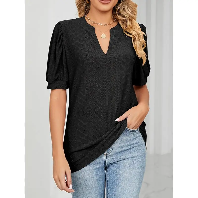 Womens Summer Business Casual Blouses Short Sleeve Shirts Hollow Out Cute Lace Tops Women