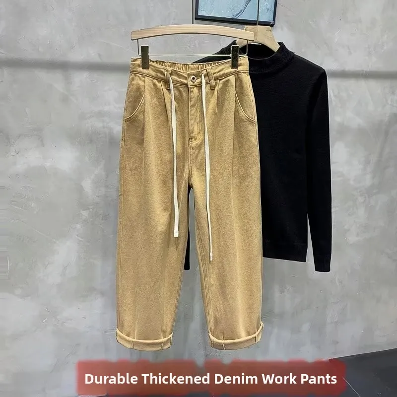 

Thiened Denim Work Pants Men's Loose Straight Leg Jeans Autumn Winter Vintage Japanese Sle Harajuku Wide Leg Trousers