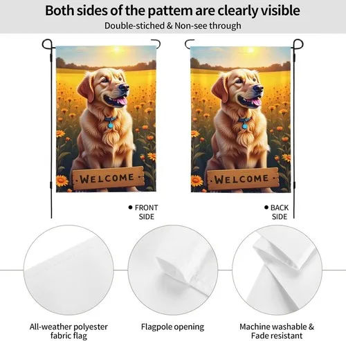 Welcome Golden Retriever Garden Flag Double Sided Flower Field Dog Yard, 12x18 XXQ