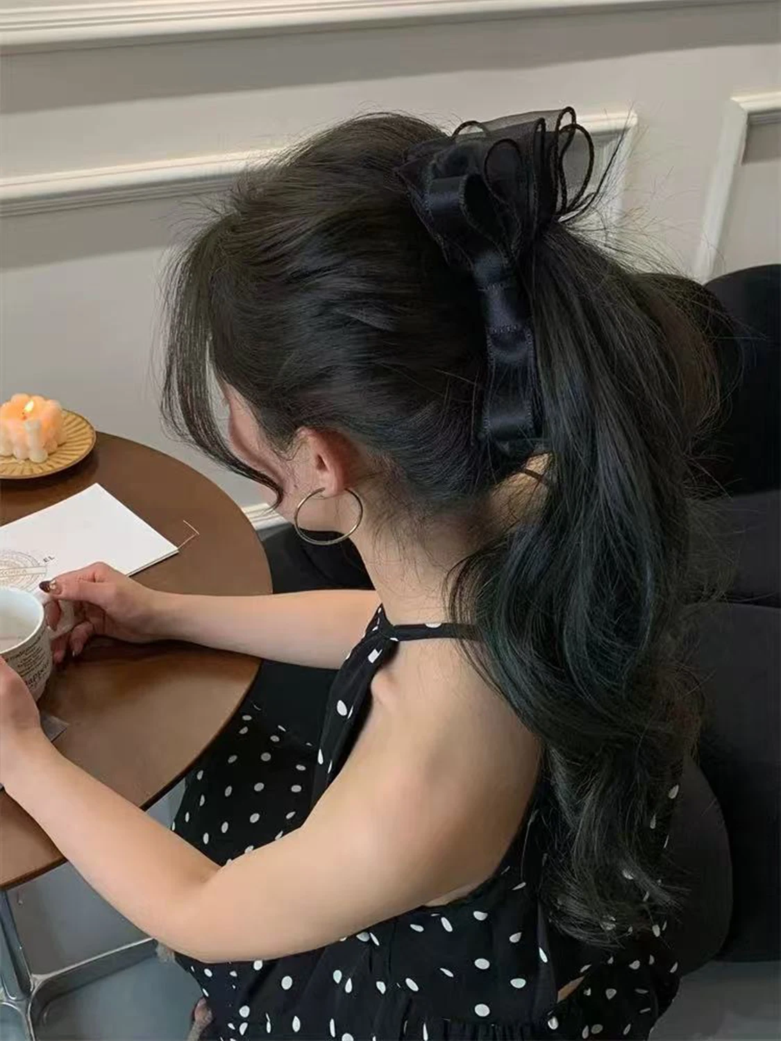 1 Stück Koreanische Doppelnetz-Schwarze Schleife-Bananenklammer, Elegante und Vielseitige Süße Haarnadel-Kopfschmuck – Detail 5