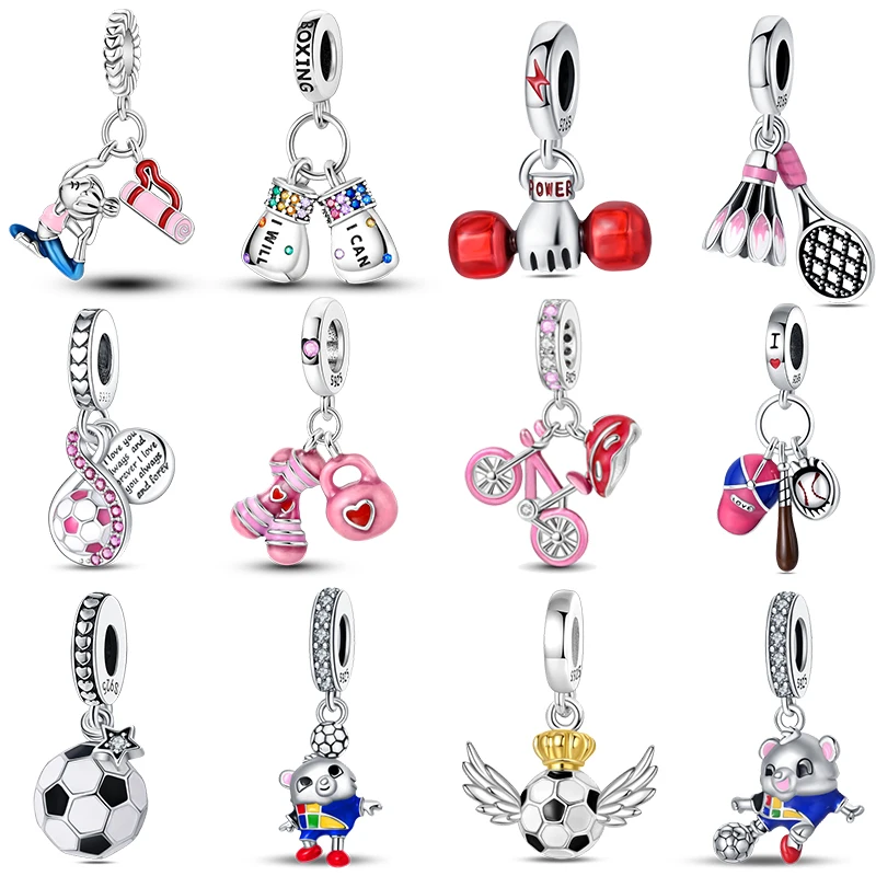 

Sports Series 925 Sterling Silver Football Badminton Boxing Yoga Ballet Charms Beads Fit Pandora Original Bracelets DIY Jewelry