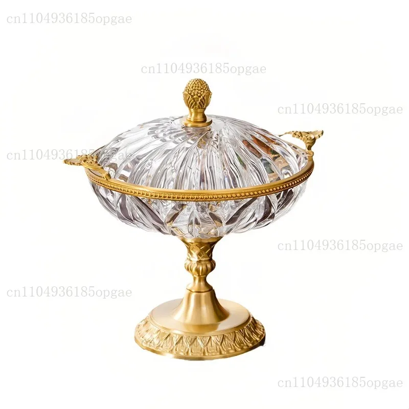 

Pure Copper Ornament Crystal Glass Tall Fruit Plate European American French Home Handicrafts Living Room Model Room