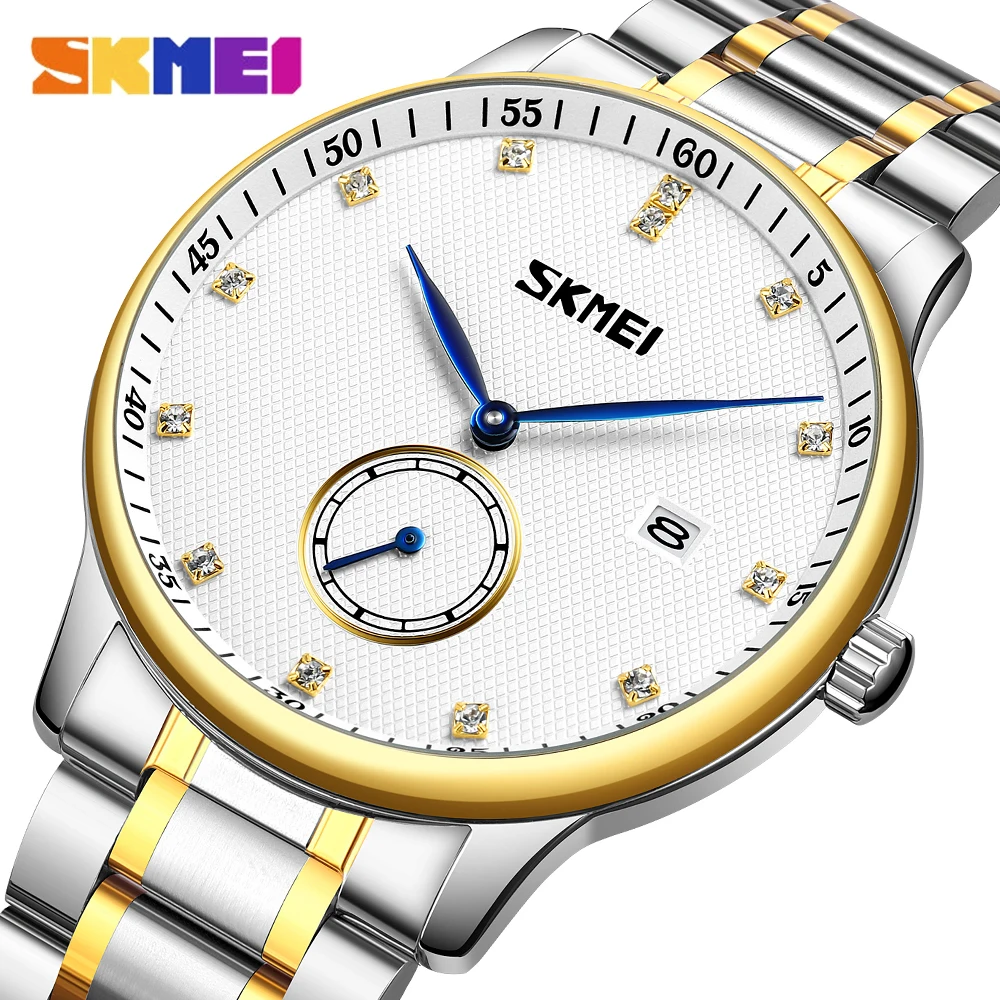 

SKMEI Fashion Casual Mens Watches Top Brand Stainless Steel Waterproof Men Watch Luxury Business Wristwatch Male Clock