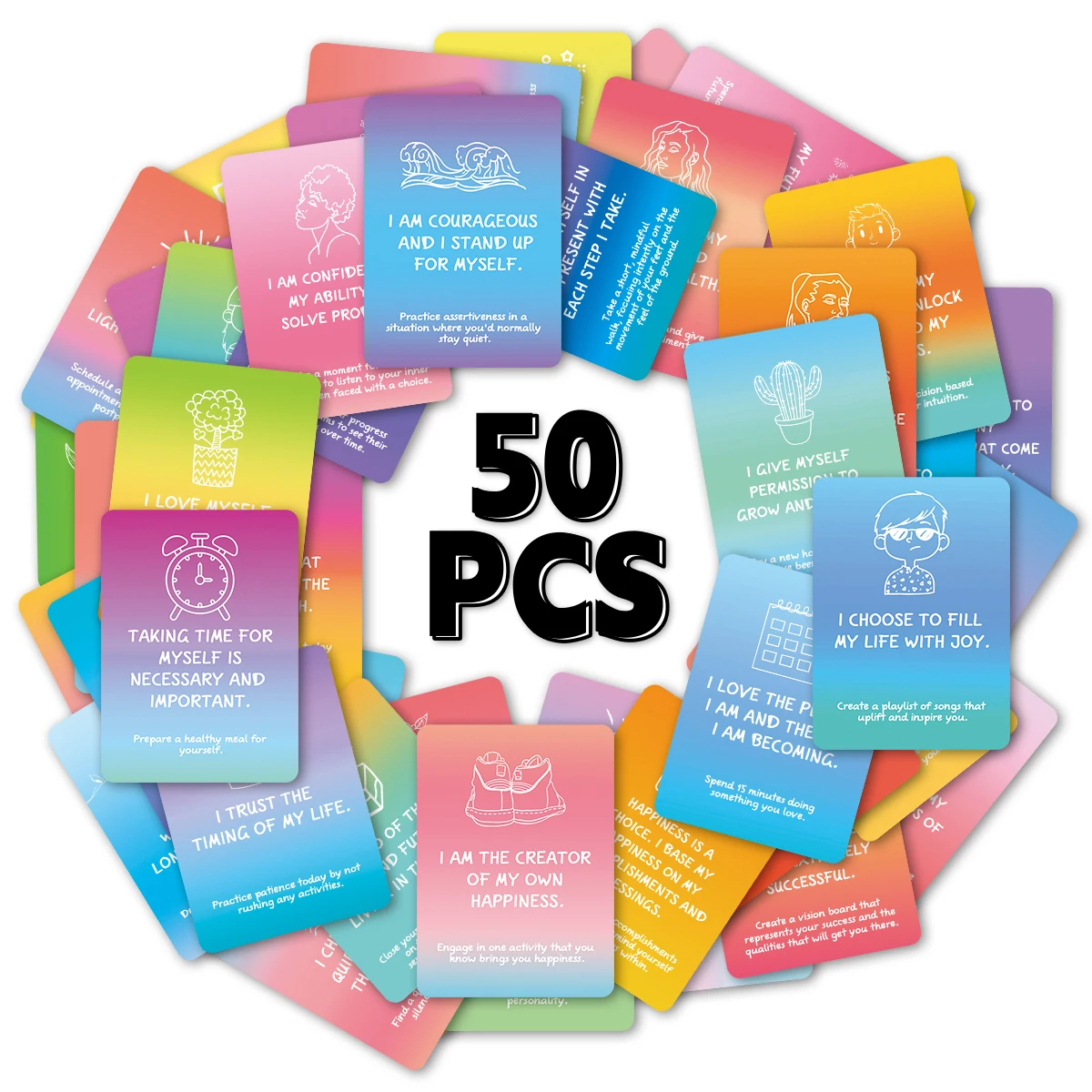 Tarjetas de frases de autodermación positivas de colores, recordatorios de lectura diaria, relajación, aumenta la confianza, tarjeta de complemento para trabajadores de amigos, 50 Uds.