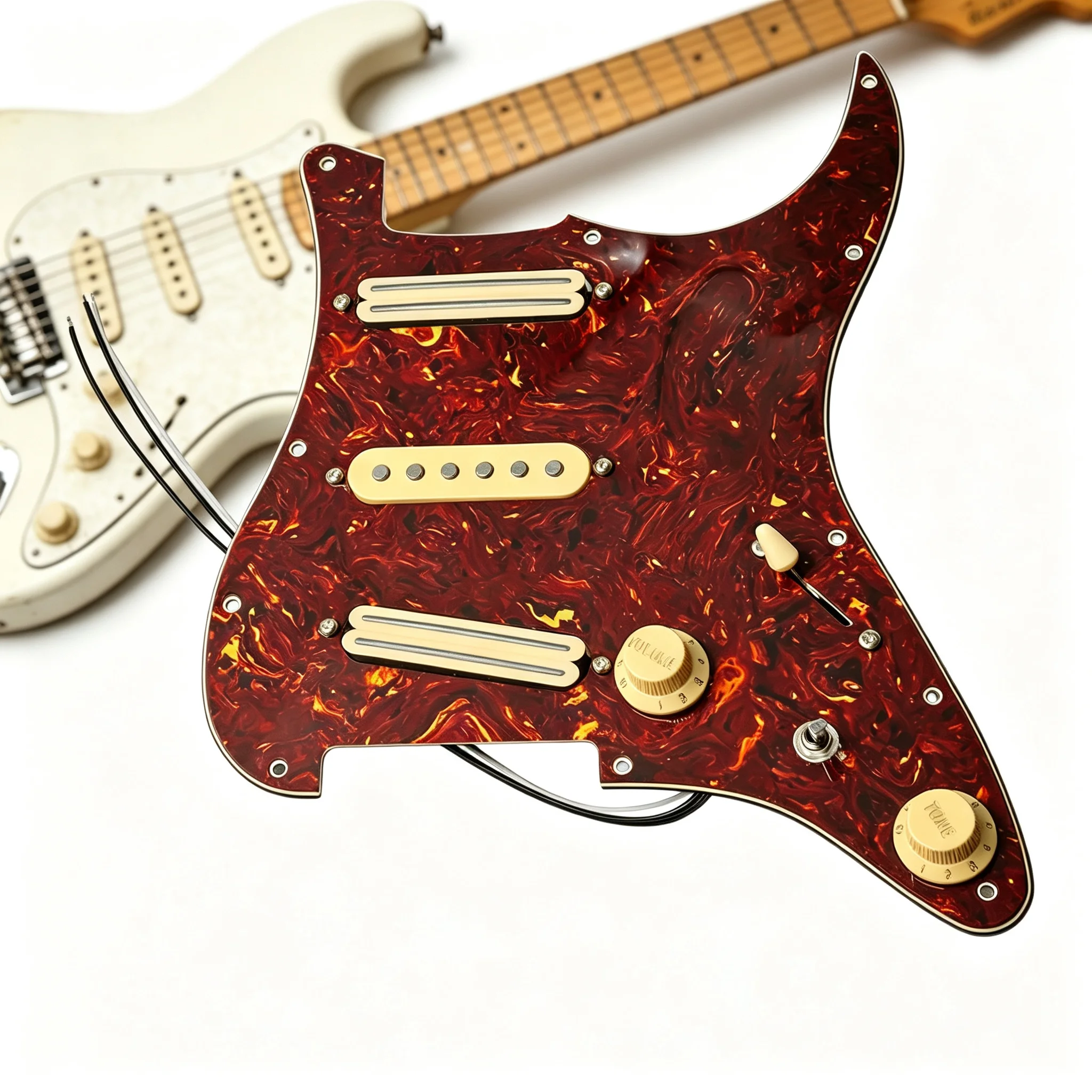 RUKOVA `Alnico5 Hot Track Single Coil Pickup, SSS Pre-Wired FD ST Guitar Pickup Set, Preinstalled Baffle for ST Style Guitar