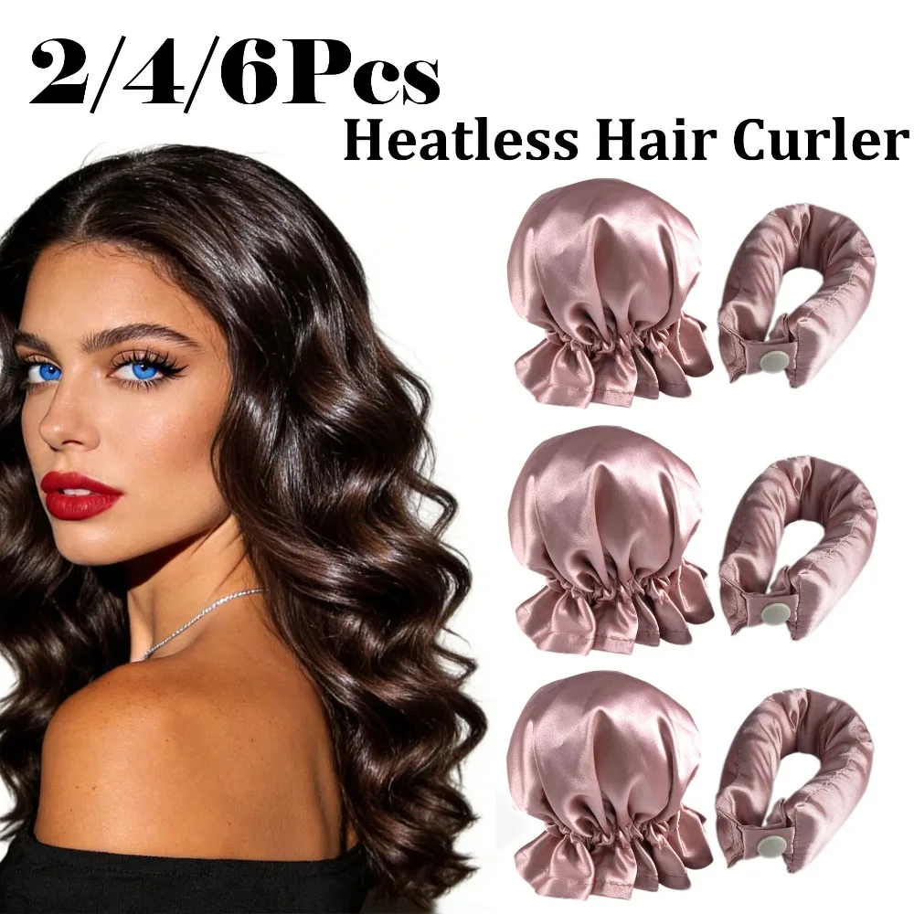 2/4/6pcs Heatless Hair Rollers Set with Satin Caps No Heat Curling Rods Heatless Curls  Sleeping Curl Bar Wave Hair Styling Tool