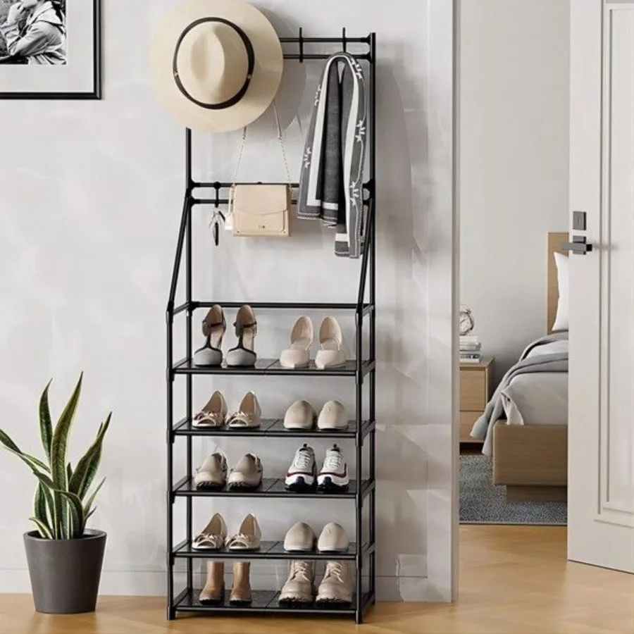 

5Tier Shoe Rack Shoe Storage for Entryway Narrow Shoe Rack Coat and Shoe Rack with 8 Hooks