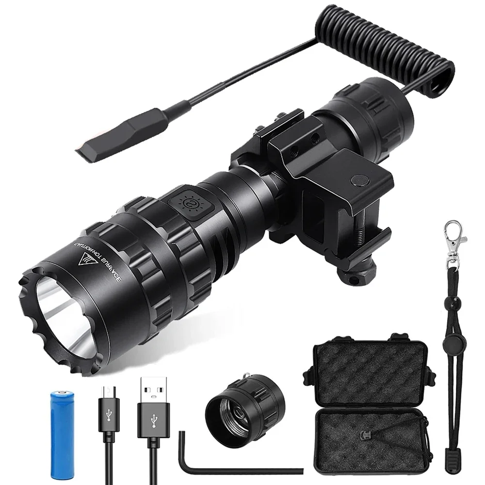 

Hunting Flashlight 1600 Lumens USB Rechargeable Torch Waterproof Hunting Light with Clip Hunting Shooting Gun Accessories