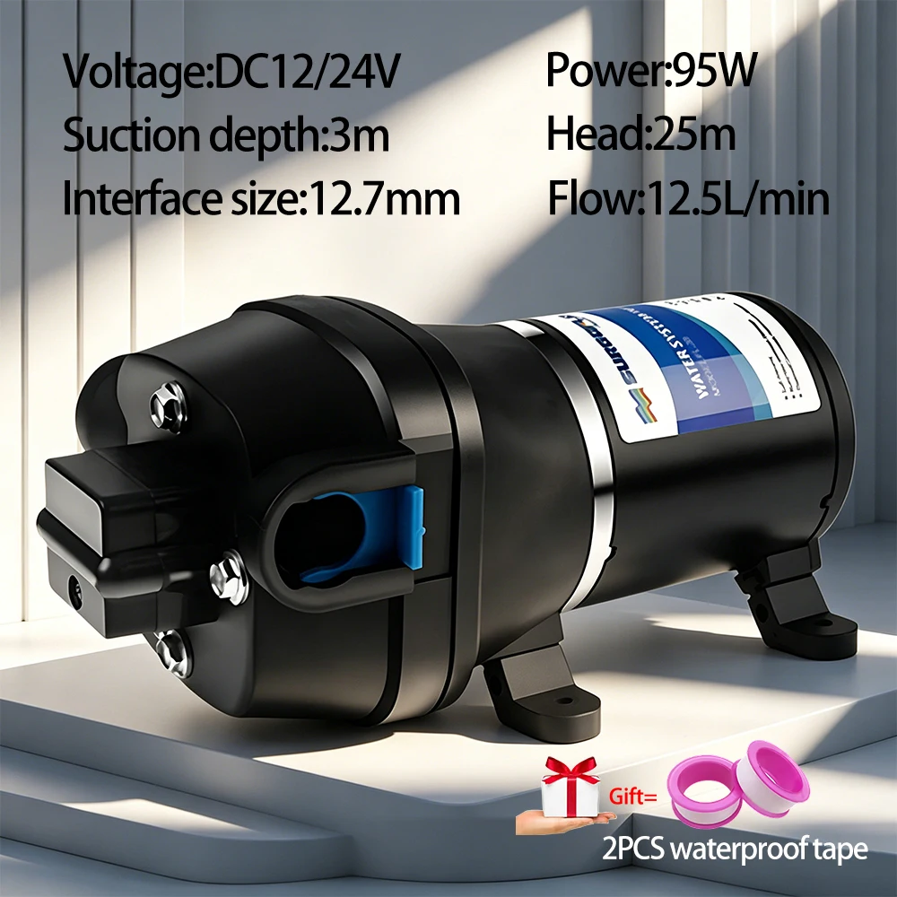 12V 24V DC Water Diaphragm Pump 95W 12.5L/min 35PSI Self-Priming Pressure Pump for RV Camper Yacht Boat Caravan Garden Eu