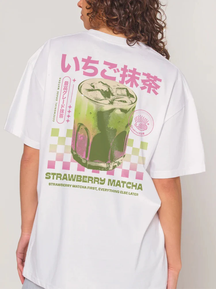 Matcha Back Print T-Shirt Loose Short Sleeve Streetwear Graphic Tees Tops Y2k Aesthetic Cotton Women Shirt Unisex Female Clothes