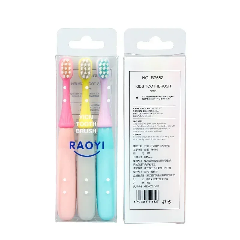 3pcs Kids Toothbrush Soft Fur 2-5 Years Old Baby Oral Care Tooth Brush Cleaning Teeth Candy Color Children Dental Care Tools