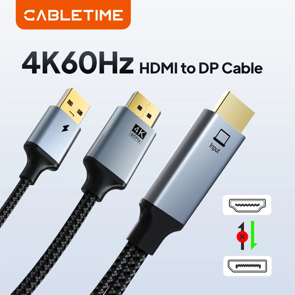 

CABLETIME HDMI to DP Cable Uni-Directional 4K60Hz USB Power Game Console to Type C USB C Monitor for Nintendo Switch PS3/4/5