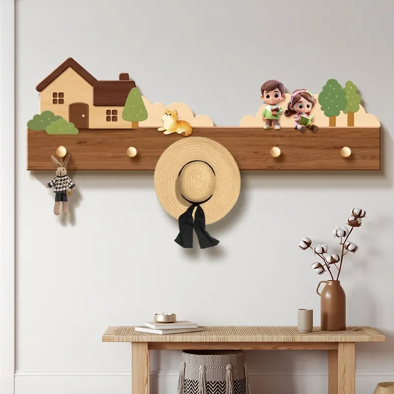 Cartoon Bedroom Door Back Wall Coat Rack Clothes Key Storage Hook Shelf Hole Board Hanging Board Decoration