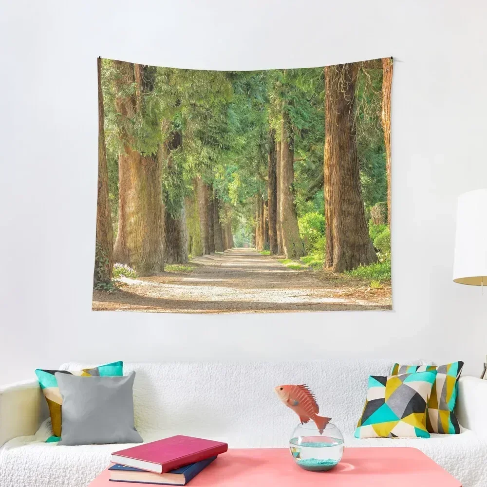 Back country road avenue of redwood trees nature forest color landscape photography Tapestry Decor For Room Art Mural Tapestry