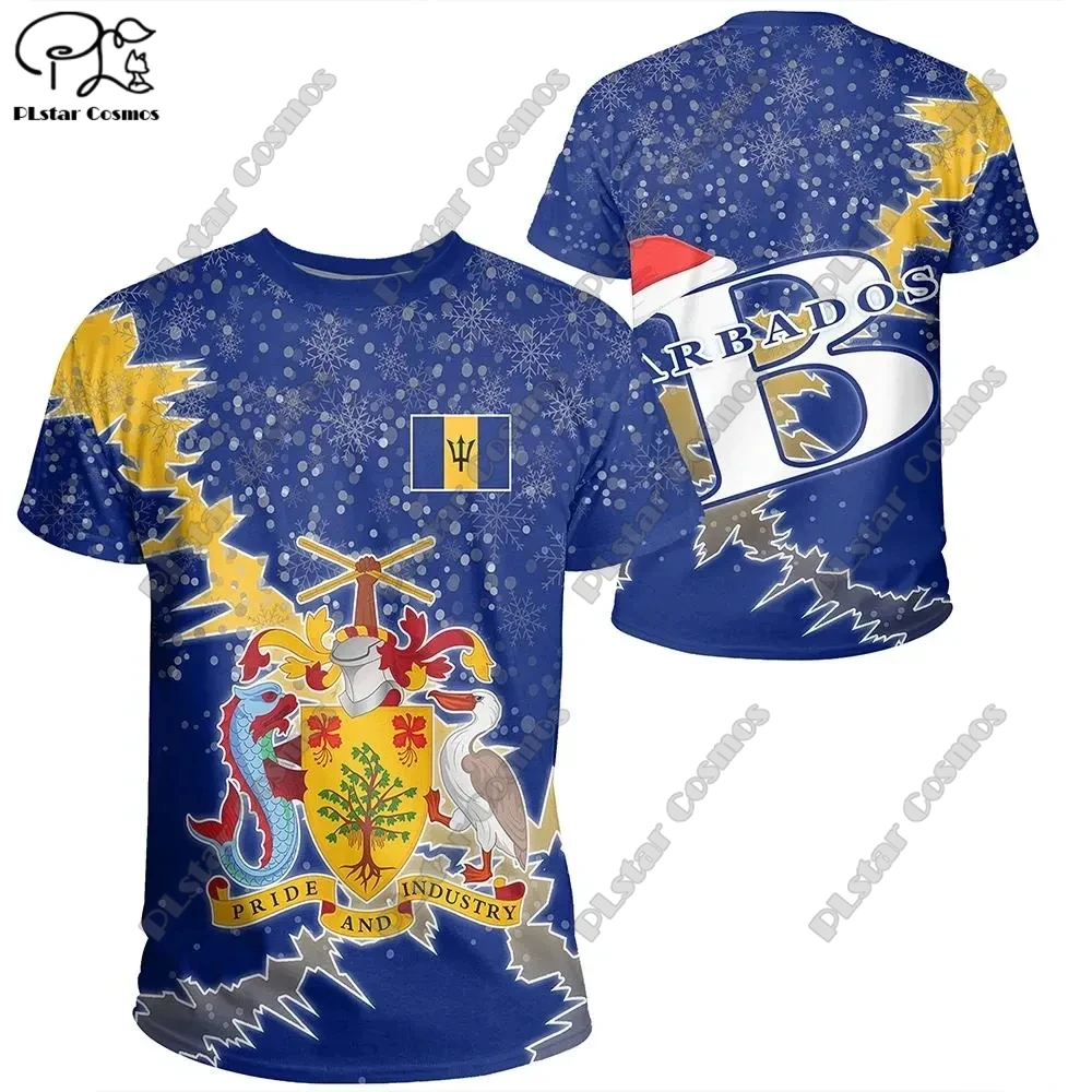 3D Printing Barbados Caribbean Country Flag Tattoo Retro Summer Harajuku Unisex Streetwear Short Sleeves Casual Fun T-Shirt   3