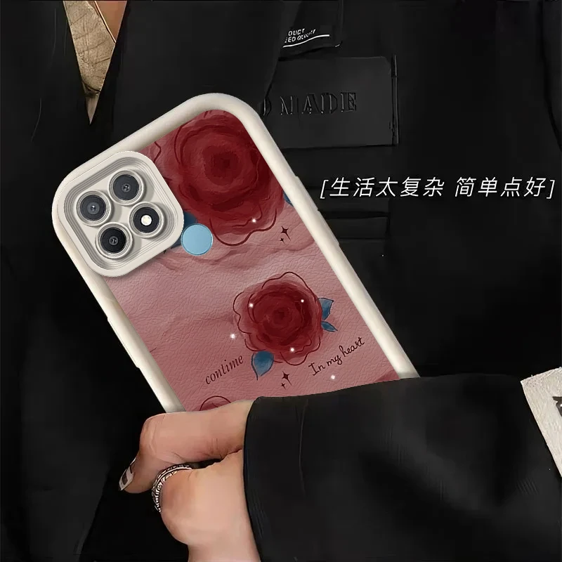 A 15 Rose Flower Silicone Phone Case On For Oppo A15 A15s A35 2021 Matte OppoA15 OppoA15S Girl Woman Cover