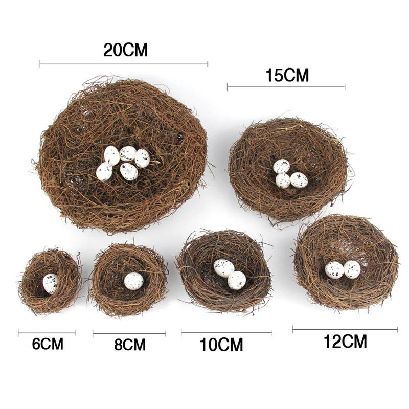 6-12cm Nature Rattan Bird Nest Easter Egg Decoration Prop Artificial Nest for Easter Party DIY Craft Home Garden Decoration