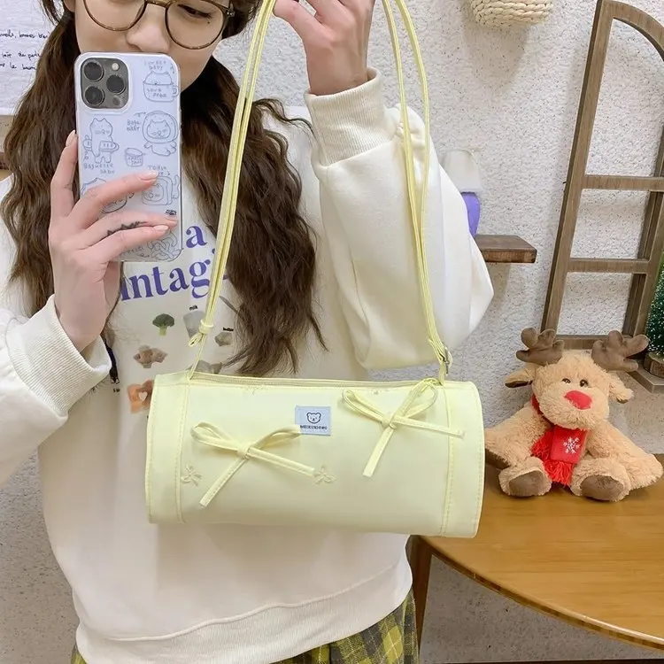 Korean Style  Knot Handbag Women's Fashionable Student Cylinder Bag Versatile Single Shoulder Bag Underarm Bag