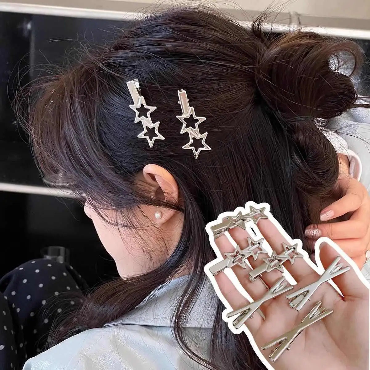 8 шт./компл., металлические серебряные заколки для волос, корейские заколки Y2K, заколки для волос, пряная девушка, боковой зажим, аксессуары для волос, геометрический зажим в виде утконоса