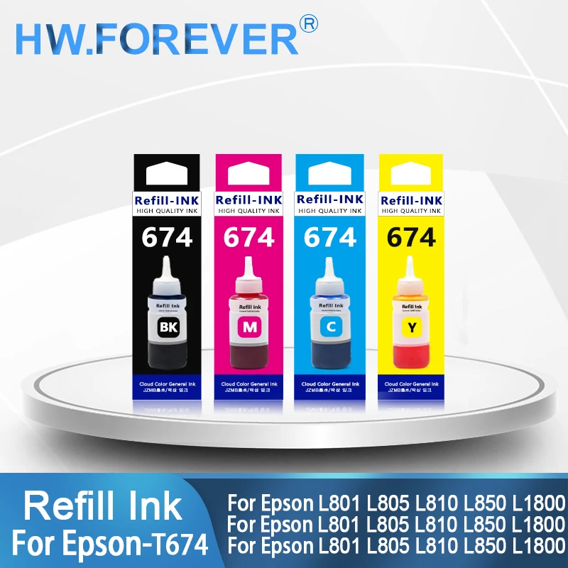 For Epson 674 Refill Ink Kit Dye Ink 70ML For Epson L805 L801 L1800 L800 L810 L850 R330 R230 270 1390 T50 Printer Refill Ink Kit