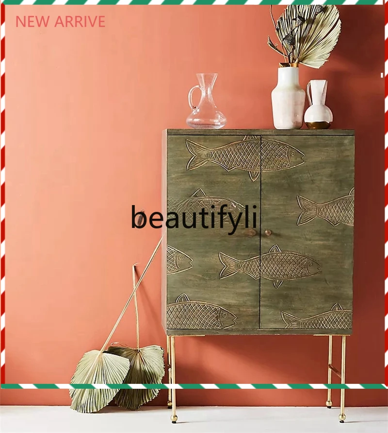 D2520 French light luxury dining side cabinet modern simple storage wine cabinet integrated display cabinet against the wall