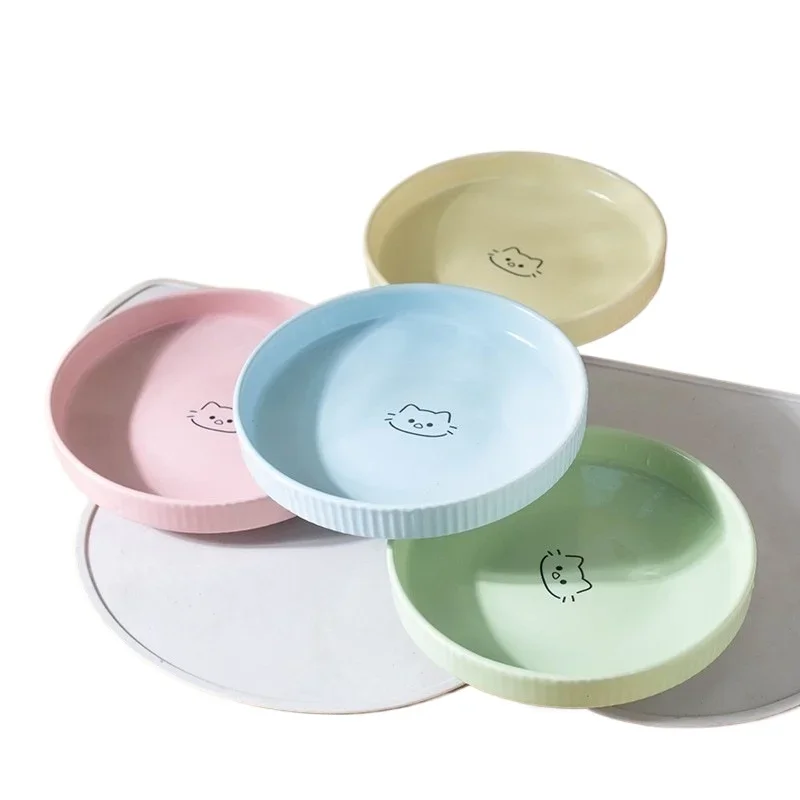 Shallow Mouth Glazed Ceramic Cat Bowl Non-Slip Anti-Spill Pet Food Dish Feeding Bowl for Small Dogs Cats