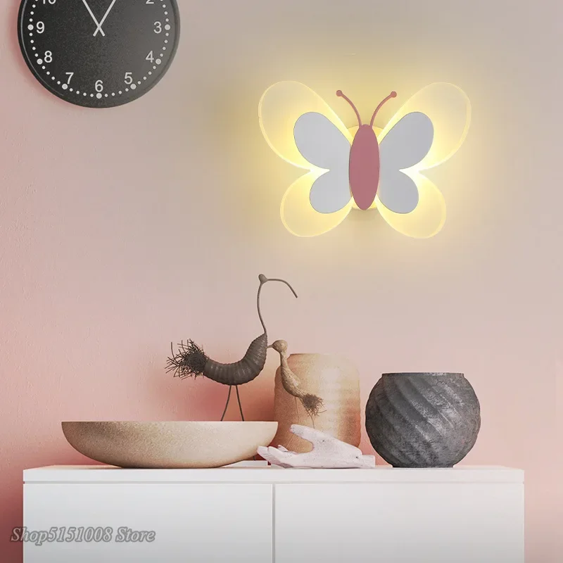 Creative LED เด็กโคมไฟติดผนัง Nordic โมเดิร์น Minimalist การ์ตูนบุคลิกภาพผีเสื้อ Wall Light Boy Girl Room โคมไฟ Deco