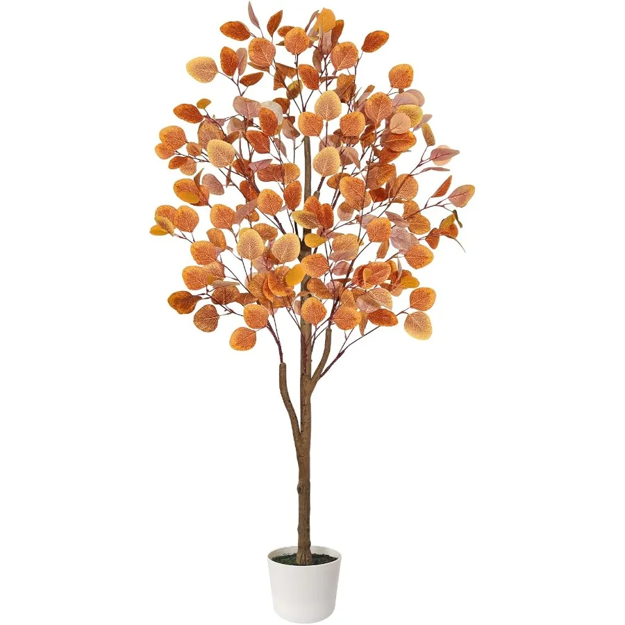 

Искусственное эвкалиптовое дерево, осеннее дерево для улицы, крыльца, прихожей, оранжевого цвета в горшках, искусственные растения, осеннее украшение для дома, выключения