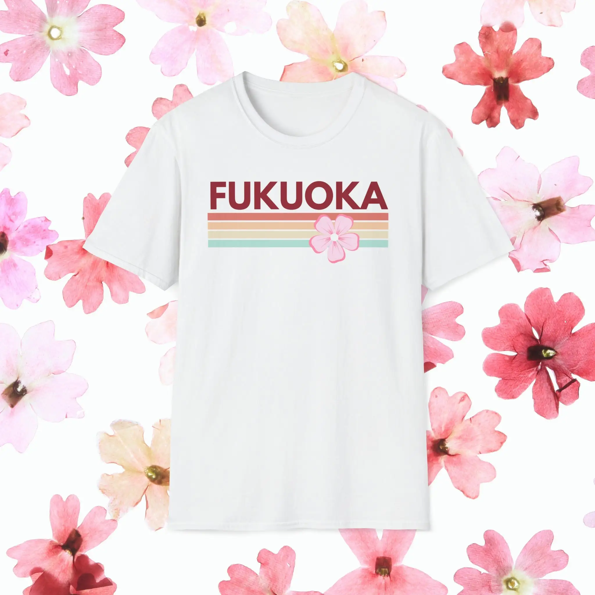 Fukuoka T Shirt For Retro Japan Sakura Cherry Blossom Crewneck Japanese Art Street Wear